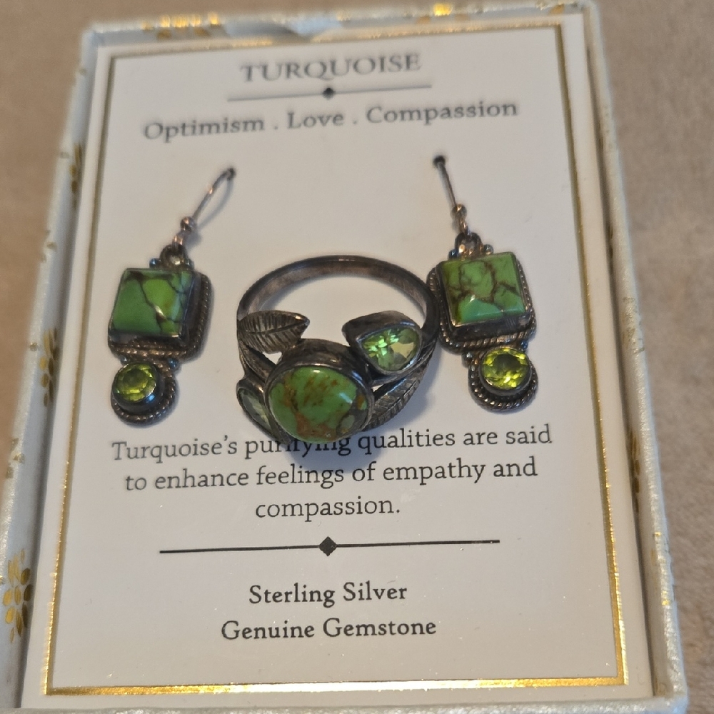 Turquoise Sterling Silver Earrings with Green Gemstones